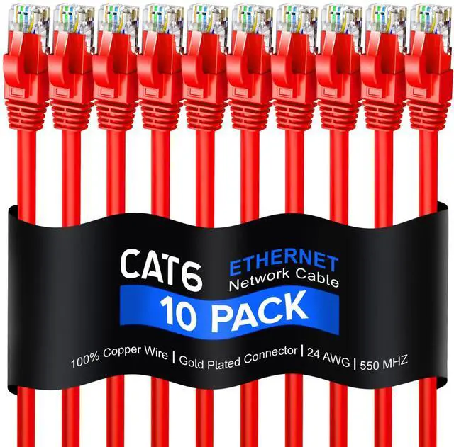 Main image of Maximm Cat 6 Ethernet Cable 6 Ft, 100% Pure Copper, (10 Pack) LAN Cable, Patch Cable and Network Cable - UTP (Red) 6 Feet