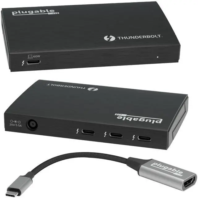 Main image of Plugable Thunderbolt 4 Hub | 60W Laptop Charging | 3X Thunderbolt 4 Ports | Dual 4K/Single 8K Displays | USB4 Compatibility - TBT4-HUB3C