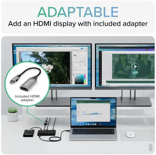Alt view image 4 of 5 - Plugable Thunderbolt 4 Hub | 60W Laptop Charging | 3X Thunderbolt 4 Ports | Dual 4K/Single 8K Displays | USB4 Compatibility - TBT4-HUB3C