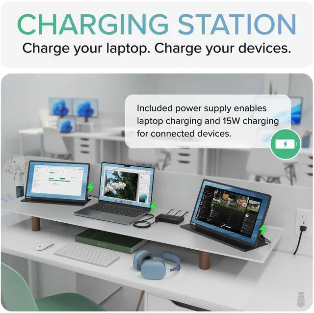 Alt view image 5 of 5 - Plugable Thunderbolt 4 Hub | 60W Laptop Charging | 3X Thunderbolt 4 Ports | Dual 4K/Single 8K Displays | USB4 Compatibility - TBT4-HUB3C