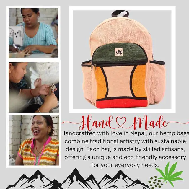 Alt view image 2 of 5 - YAK & YETI Handcrafted Hemp Backpack from Nepal  Eco-Friendly, Durable, and Stylish with Adjustable Straps-Multi Pocket (Multicolor)