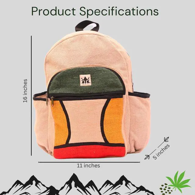 Alt view image 3 of 5 - YAK & YETI Handcrafted Hemp Backpack from Nepal  Eco-Friendly, Durable, and Stylish with Adjustable Straps-Multi Pocket (Multicolor)
