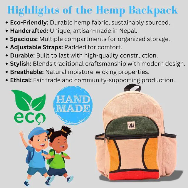 Alt view image 4 of 5 - YAK & YETI Handcrafted Hemp Backpack from Nepal  Eco-Friendly, Durable, and Stylish with Adjustable Straps-Multi Pocket (Multicolor)