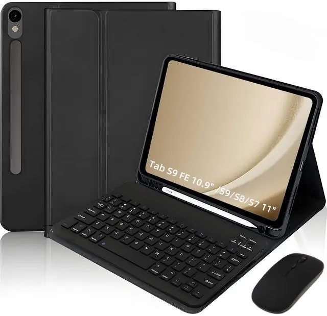 Main image of Keyboard Case for Samsung Galaxy Tab S10 FE / S9 FE 10.9 inch/Tab S9 / S8 / S7 11 inch - with S Pencil Holder Case and Mouse Detachable Keyboard Case (Black)