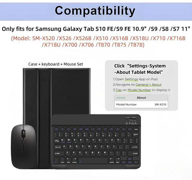 Alt view image 2 of 5 - Keyboard Case for Samsung Galaxy Tab S10 FE / S9 FE 10.9 inch/Tab S9 / S8 / S7 11 inch - with S Pencil Holder Case and Mouse Detachable Keyboard Case (Black)