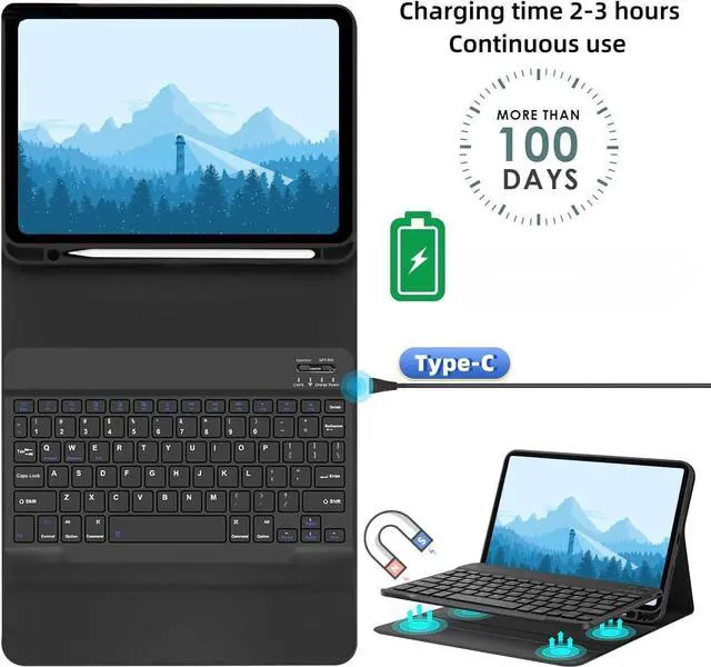 Alt view image 4 of 5 - Keyboard Case for Samsung Galaxy Tab S10 FE / S9 FE 10.9 inch/Tab S9 / S8 / S7 11 inch - with S Pencil Holder Case and Mouse Detachable Keyboard Case (Black)