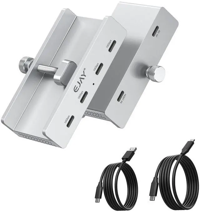Main image of EJAY 10Gbps USB C Hub 4Ports Aluminum USB 3.2 Docking Hub Clamp Design for Desk/Computor with Extra Power Supply Port and 47inches Long Data Cable&39inches Power Cable (Sliver)