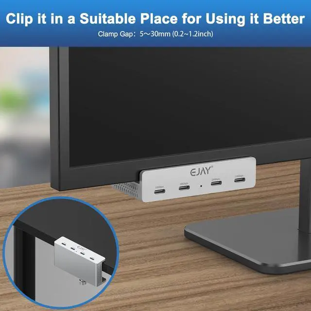 Alt view image 2 of 5 - EJAY 10Gbps USB C Hub 4Ports Aluminum USB 3.2 Docking Hub Clamp Design for Desk/Computor with Extra Power Supply Port and 47inches Long Data Cable&39inches Power Cable (Sliver)