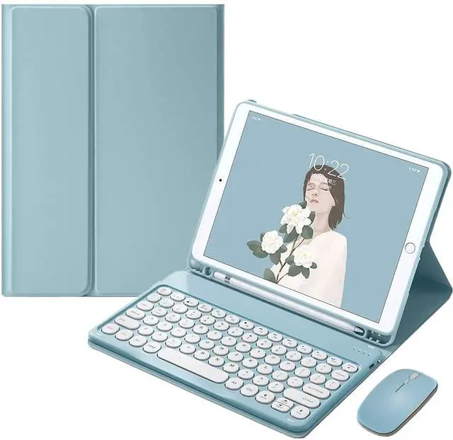 Main image of Keyboard Case for iPad Air 13 Inch Case (M3 2025/M2 2024)/iPad Pro 12.9 (6th, 5th, 4th, 3rd Gen) with Pencil Holder, Cute Round Key Detachable Keyboard Mouse Combo, Sky Blue