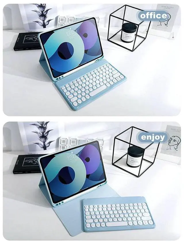 Alt view image 3 of 5 - Keyboard Case for iPad Air 13 Inch Case (M3 2025/M2 2024)/iPad Pro 12.9 (6th, 5th, 4th, 3rd Gen) with Pencil Holder, Cute Round Key Detachable Keyboard Mouse Combo, Sky Blue