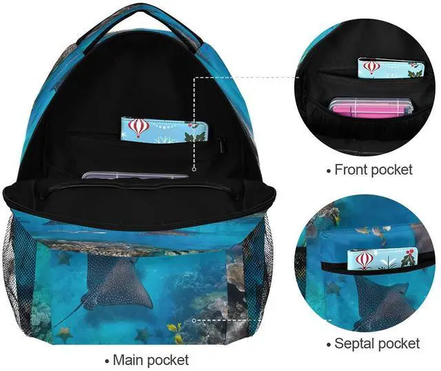 Alt view image 5 of 5 - xigua Sea Stingray Print Computer Backpack - Lightweight School Bag for Boys Girls Tenns