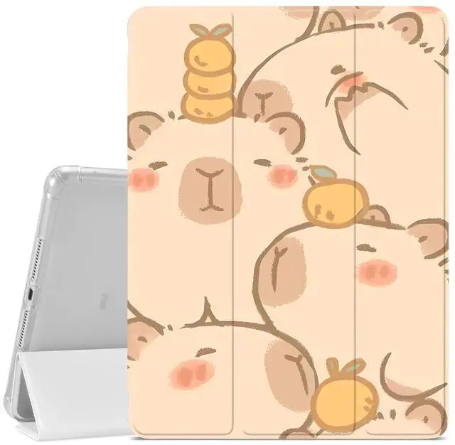 Main image of JOYLAND Cute Capybara Pattern Case for iPad Pro 12.9" 6th Generation 2022/5th Generation 2021, Pencil Holder & Clear Transparent Back & Trifold Smart Pad White Cover Scratchproof Case