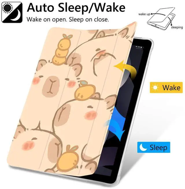 Alt view image 4 of 5 - JOYLAND Cute Capybara Pattern Case for iPad Pro 12.9" 6th Generation 2022/5th Generation 2021, Pencil Holder & Clear Transparent Back & Trifold Smart Pad White Cover Scratchproof Case