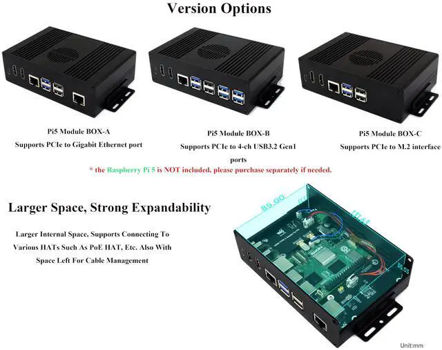 Alt view image 4 of 5 - Multi-Functional All-in-One Mini-Computer Kit Compatible with Raspberry Pi 5, Pi5 PCIe Box Includes Aluminum Alloy Case, PCIe to Gigabit ETH Adapter, Pi5 HDMI and Type-C Adapter Board