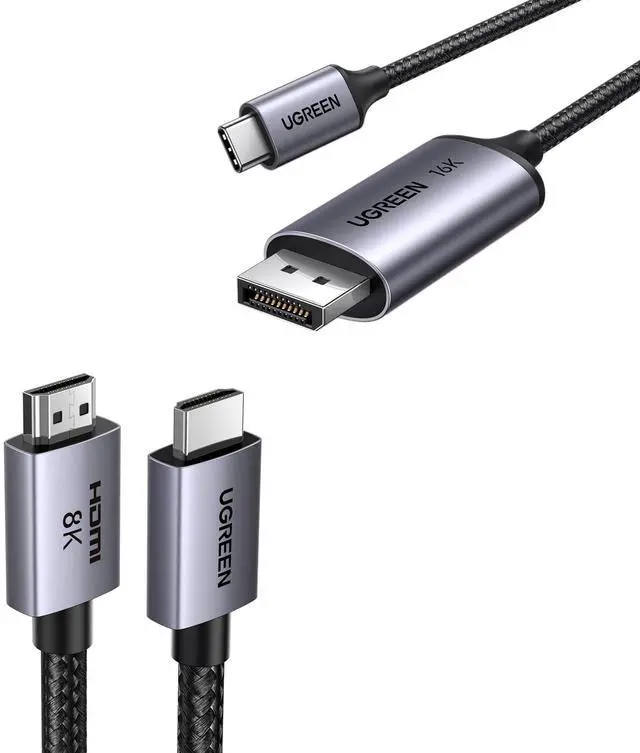 Main image of UGREEN USB C to DisplayPort 2.1 Cable 40Gbps 16K@30Hz 8K@120Hz Thunderbolt 4/3 to DisplayPort Cord Bundle with 8K HDMI 2.1 Cable 48Gbps 6.6FT, Certified Ultra High Speed HDMI Cord Aluminum, 4K@240Hz