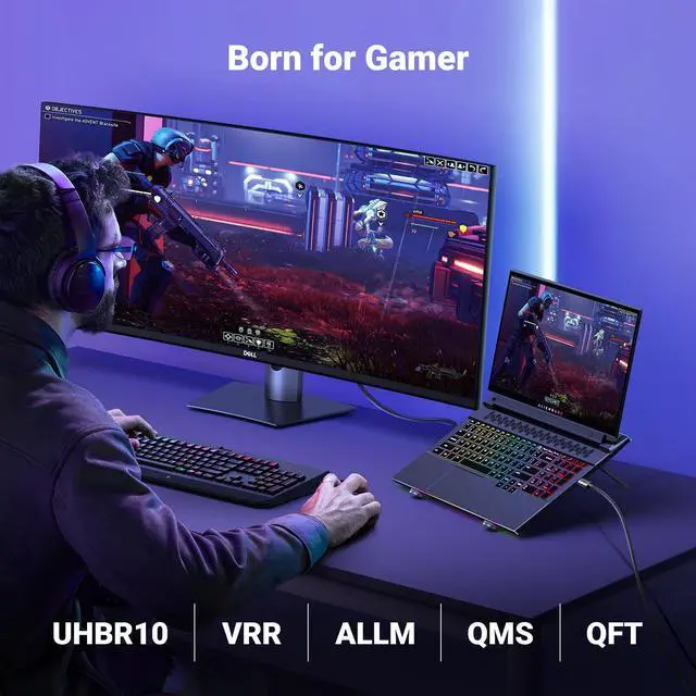 Alt view image 3 of 5 - UGREEN USB C to DisplayPort 2.1 Cable 40Gbps 16K@30Hz 8K@120Hz Thunderbolt 4/3 to DisplayPort Cord Bundle with 8K HDMI 2.1 Cable 48Gbps 6.6FT, Certified Ultra High Speed HDMI Cord Aluminum, 4K@240Hz