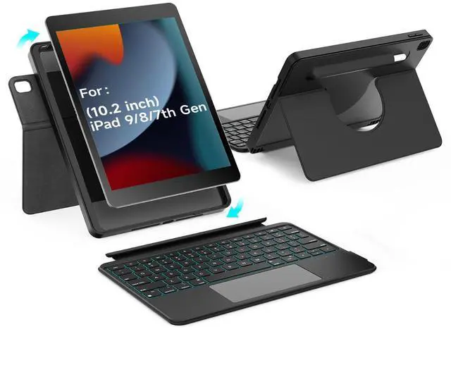 Main image of accrosoo iPad 9/8/7 th Gen 10.2-inch Case with Keyboard for 10.5" iPad Air 3 & Pro Magnetic Detachable 360° Rotatable Keyboard with Large Touch Trackpad, Portrait & Landscape, Full Protect, 7 Backlits