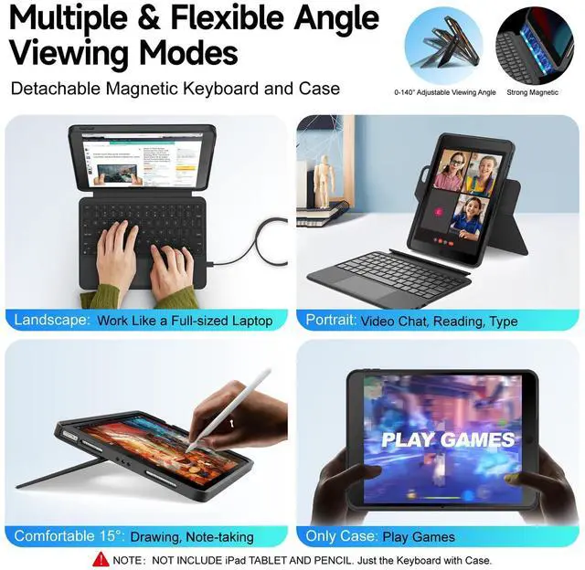 Alt view image 3 of 5 - accrosoo iPad 9/8/7 th Gen 10.2-inch Case with Keyboard for 10.5" iPad Air 3 & Pro Magnetic Detachable 360° Rotatable Keyboard with Large Touch Trackpad, Portrait & Landscape, Full Protect, 7 Backlits