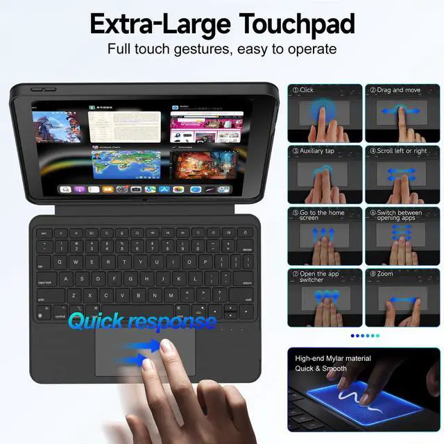 Alt view image 4 of 5 - accrosoo iPad 9/8/7 th Gen 10.2-inch Case with Keyboard for 10.5" iPad Air 3 & Pro Magnetic Detachable 360° Rotatable Keyboard with Large Touch Trackpad, Portrait & Landscape, Full Protect, 7 Backlits
