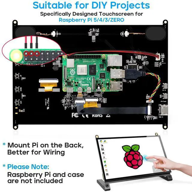 Alt view image 2 of 5 - ROADOM Raspberry Pi Screen, 10.1 Touchscreen Monitor, IPS FHD 1024×600,Responsive and Smooth Touch,Dual Built-in Speakers,HDMI Input,Compatible with Raspberry Pi 5/4/3/Zero,Easy Assembly,Driver Free