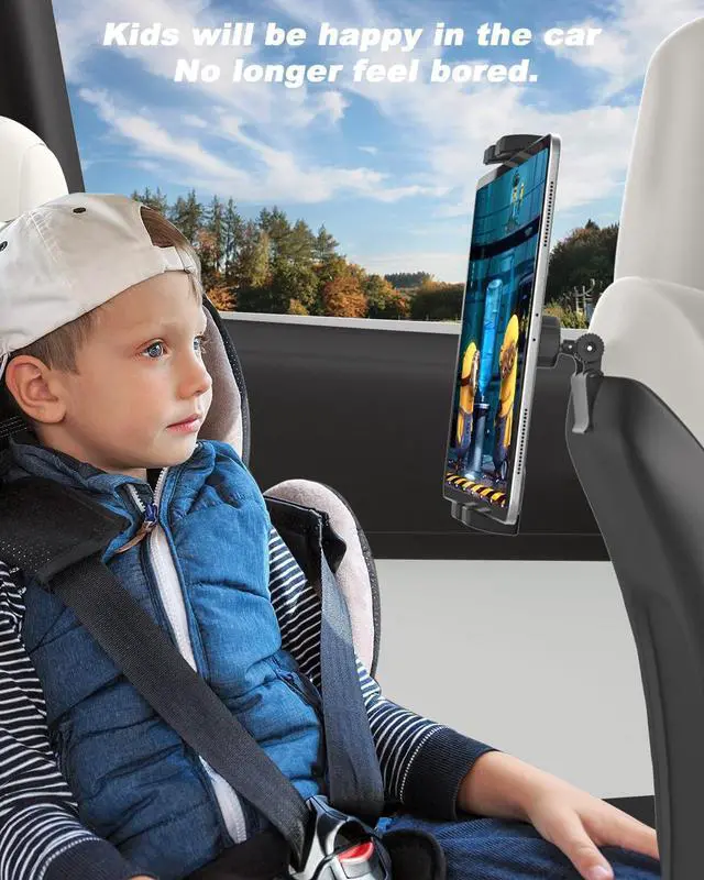 Alt view image 2 of 5 - YOOZ Tesla Tablet Mount Back Seat, Tesla Model Y Model 3 Headrest Tablet Holder for Kids [Metal Ball Head & 360° Rotation] for iPad Pro 12.9 Air Mini, Galaxy Tab, Fire, Switch, iPhone, 4-13"