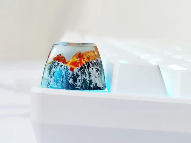 Alt view image 4 of 5 - MECHKYP Handmade Mt .Fuji Backlit Resin Artisan Keycap R4/Esc Key Cap Shine Through Translucent SA Profile for Cherry MX Switch Gaming Mechanical Keyboard,Volcano Magma (Magma)