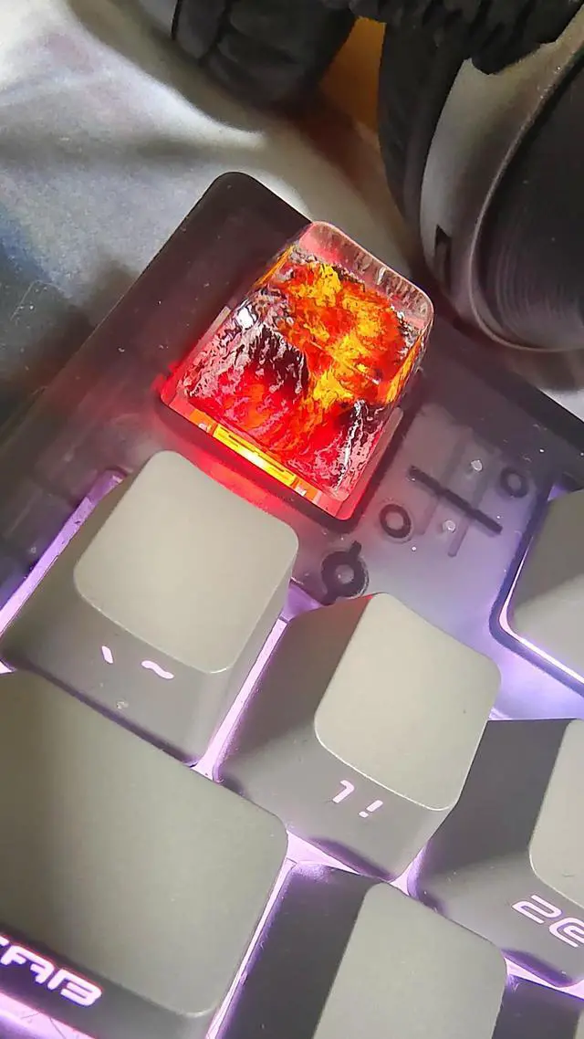 Alt view image 5 of 5 - MECHKYP Handmade Mt .Fuji Backlit Resin Artisan Keycap R4/Esc Key Cap Shine Through Translucent SA Profile for Cherry MX Switch Gaming Mechanical Keyboard,Volcano Magma (Magma)