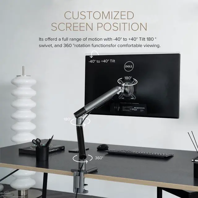 Alt view image 2 of 5 - POUT E12 Ultrawide Monitor Arm Mount  Adjustable Full Motion Desk Stand for 17-32 Displays, Supports 4-22lbs, VESA 75x75mm & 100x100mm (Grey/Black)