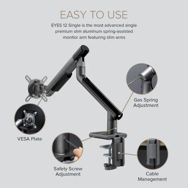 Alt view image 5 of 5 - POUT E12 Ultrawide Monitor Arm Mount  Adjustable Full Motion Desk Stand for 17-32 Displays, Supports 4-22lbs, VESA 75x75mm & 100x100mm (Grey/Black)