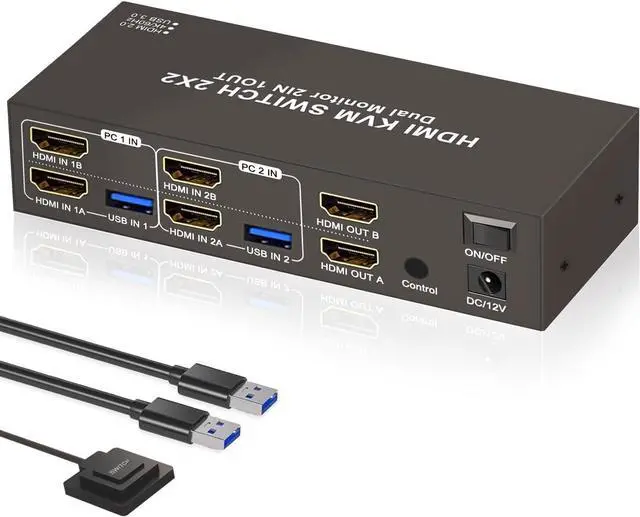 Main image of Yukidoke HDMI KVM Switch 2 Monitors 2 Computers Dual Monitor 4K 60Hz HD USB3.0 Switcher for 2PC or 2Laptops Share 2 Monitors and 4 USB Ports Keyboard Mouse Printer Scanner Support Multiple Monitors
