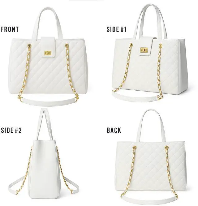 Alt view image 2 of 5 - Quilted Laptop Bag for Women, 15.6 inch PU Leather Shoulder Purse Tote Business Office Messenger Casual Handbag (White)
