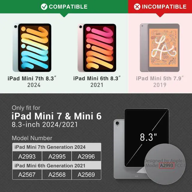 Alt view image 2 of 5 - KingBlanc for iPad Mini 7 (A17 Pro) Case, iPad Mini 7th/6th Generation Case (2024/2021 8.3-inch) with Pencil Holder, PU Leather Stand Cover, Auto Sleep/Wake, Multi-Angle for Viewing/Typing, Black