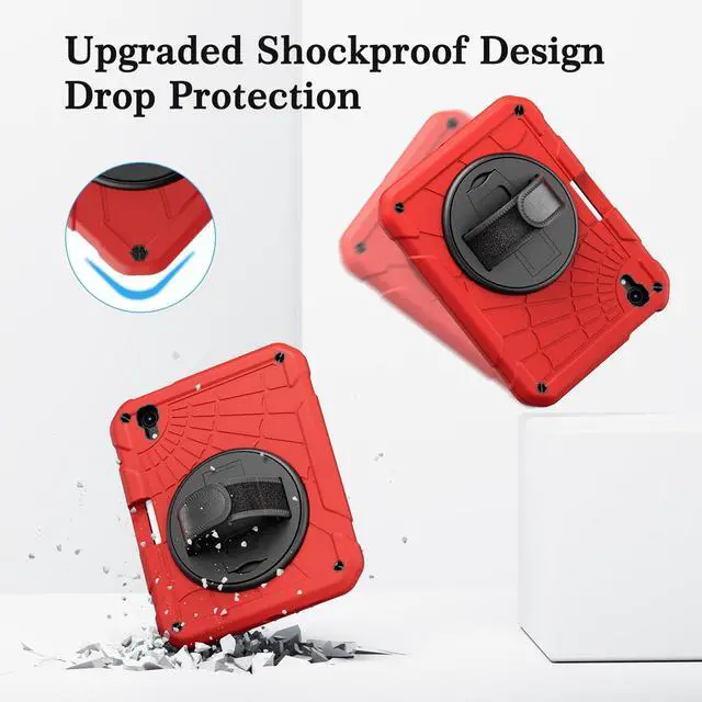 Alt view image 3 of 5 - Stweap for iPad mini 7 A17 Pro/iPad mini 6 8.3 Inch Case, iPad mini 7th/6th Generation Case (2024/2021) with Pencil Holder/Kickstand, Hand Strap/Shoulder Strap,Red+Black