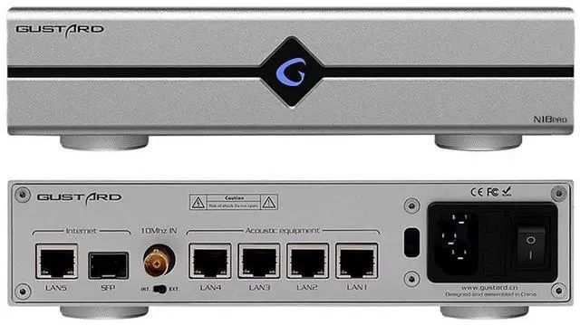 Main image of Gustard N18 PRO HiFi Audio Network Switch, 5* Ethernet Ports 1* SPDIF Optical Fiber Input Interface, BNC 10 MHz Clock Input, High Performance Network Switch for HiFi Audio Streaming(Silver)