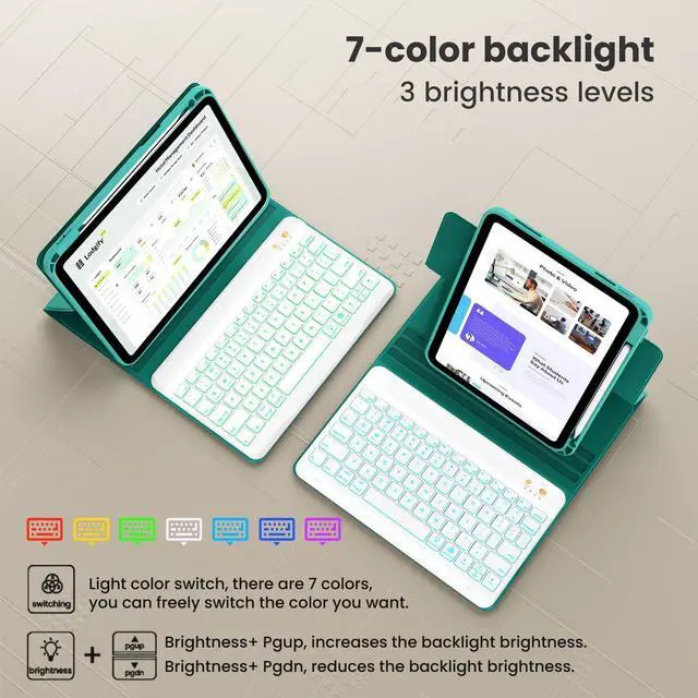 Alt view image 3 of 5 - OPAKIT Magnetic Keyboard Case for iPad Air 5th 4th Generation 10.9 inch Pro 11 1st/2nd/3rd/4th, 7 Color Backlight BT Keyboard Folio with Pencil Holder 2022 2021 2020 2018(Teal)