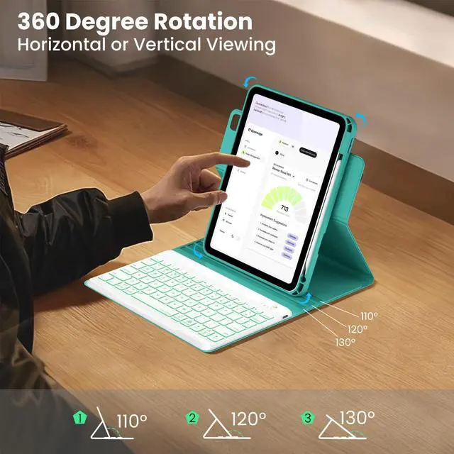 Alt view image 5 of 5 - OPAKIT Magnetic Keyboard Case for iPad Air 5th 4th Generation 10.9 inch Pro 11 1st/2nd/3rd/4th, 7 Color Backlight BT Keyboard Folio with Pencil Holder 2022 2021 2020 2018(Teal)