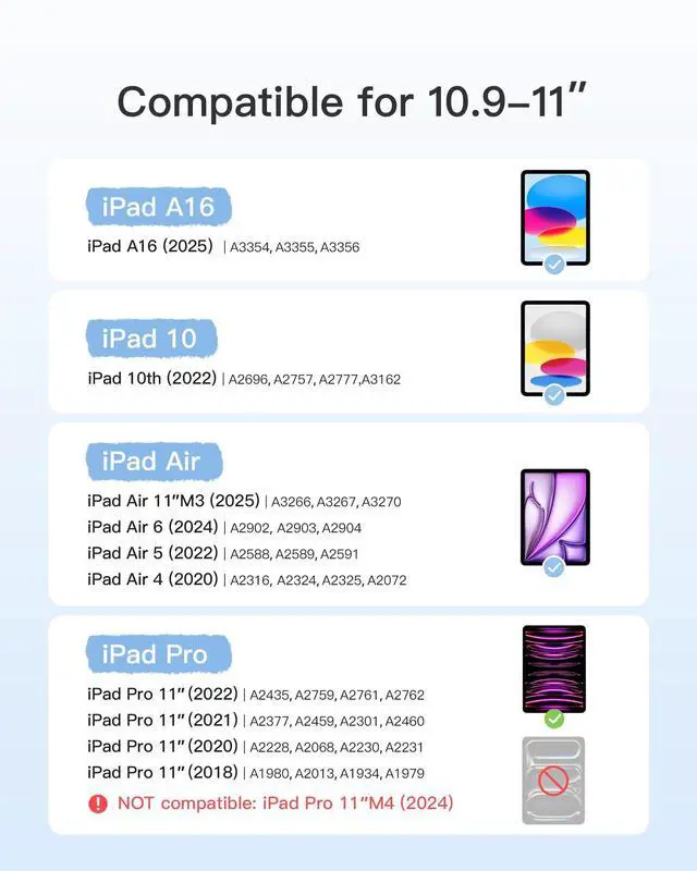 Alt view image 2 of 5 - Inateck for iPad 11th/10th Generation Case with Keyboard,for iPad 10th(10.9")/11th Gen(2025 A16),Air 11" M3/M2,Air 6/5/4th,Pro 11 4/3/2/1th,Ultralight Detachable Keyboard with Touchpad, AceTouch Blue