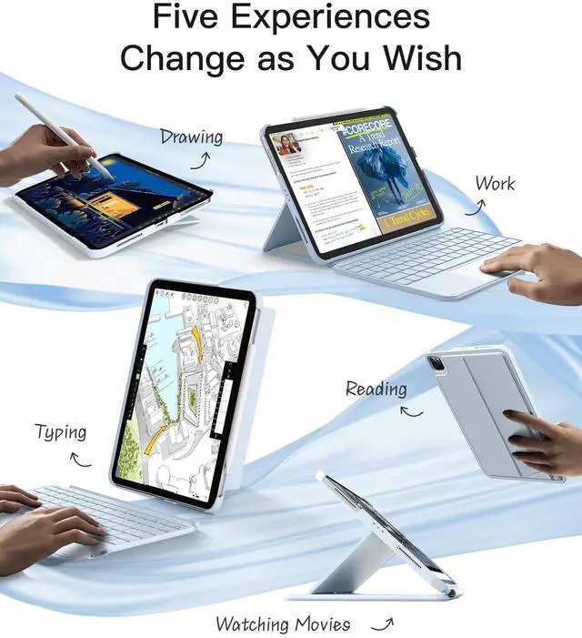 Alt view image 4 of 5 - Inateck for iPad 11th/10th Generation Case with Keyboard,for iPad 10th(10.9")/11th Gen(2025 A16),Air 11" M3/M2,Air 6/5/4th,Pro 11 4/3/2/1th,Ultralight Detachable Keyboard with Touchpad, AceTouch Blue