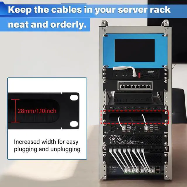 Alt view image 4 of 5 - GeeekPi 10 inch 1U Brush Cable Manager Rack Mount Cable Management Panel with Brush Strip for Cable Entry for DeskPi RackMate T1/T0/T2 and 10 inch Server Rack or Network Cabinet (2)