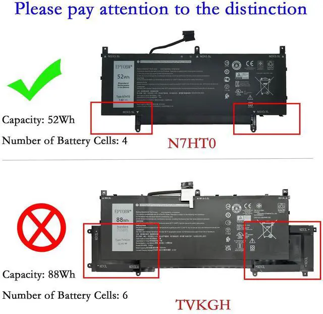 Alt view image 2 of 5 - EPYOBW N7HT0 Laptop Battery 52Wh 6500mAh 4-Cell 7.6V Compatible with Dell Latitude 9510 9520 / Latitude 9520 2-in-1 Series TVKGH V5K68 N2NLL HYMNG 08NFC7 N7HTO 0PKW00 089GNG 0HYMNG