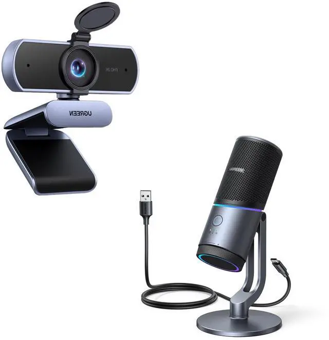 Main image of UGREEN 2K Webcam, Webcam for PC Ultra HD 1080P Computer Camera with Microphone Bundle with Microphone for PC, USB Mic with RGB Lights, Mute Button, 24bit/96kHz, Cardioid Polar Pattern