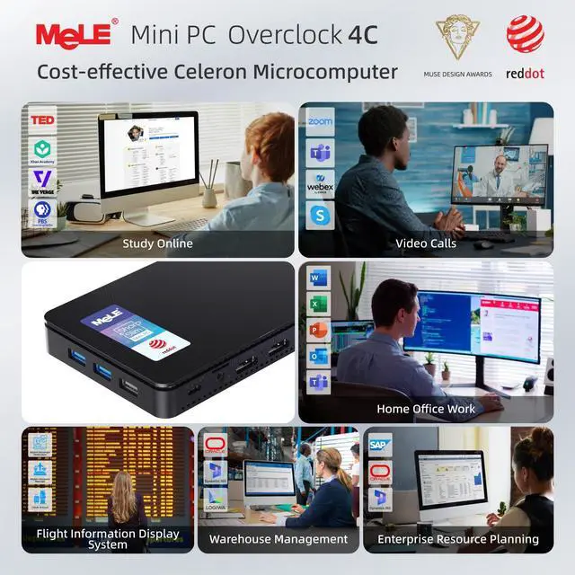 Alt view image 4 of 5 - MeLE Overclock4C N300 Mini PC (up to 3.8GHz 8C/8T) 16GB DDR4 512GB Micro Desktop Computer, 4K Triple Display, All-in-one USB-C, USB3.2/WiFi/BT/Ethernet on Business Home Office