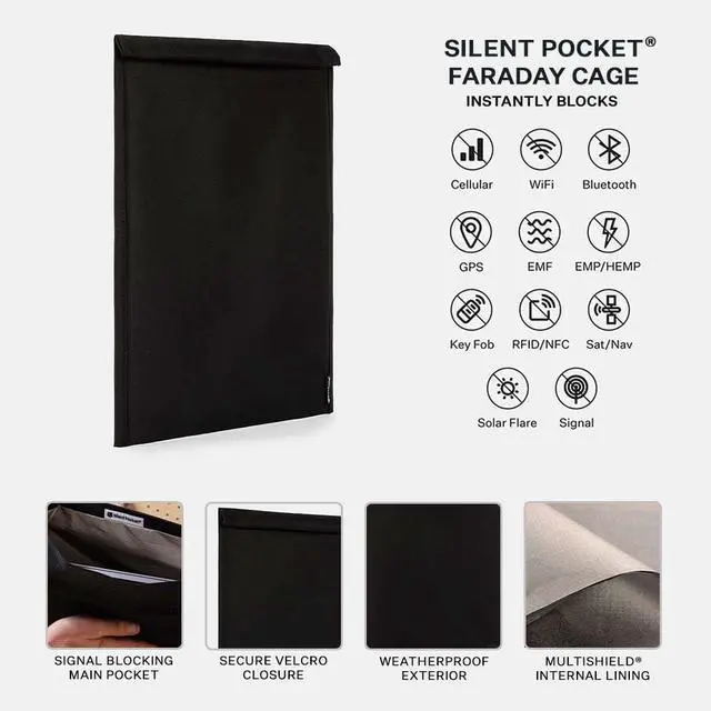 Alt view image 3 of 5 - Silent Pocket SLNT Utility Laptop Faraday Bag w Signal Blocking Device Sleeve, Weatherproof Woven Nylon, Prevents Remote Wiping, Tracking, Tampering, Secure Information, Instant Protection, 17 inch