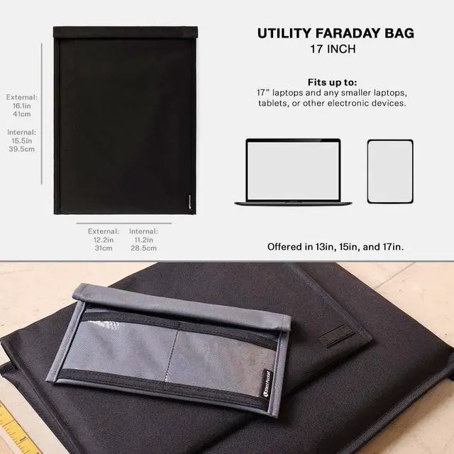 Alt view image 4 of 5 - Silent Pocket SLNT Utility Laptop Faraday Bag w Signal Blocking Device Sleeve, Weatherproof Woven Nylon, Prevents Remote Wiping, Tracking, Tampering, Secure Information, Instant Protection, 17 inch