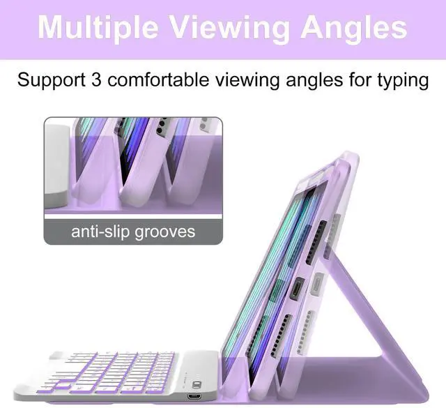 Alt view image 3 of 5 - WINCHKING Backlit Keyboard Case for iPad mini (A17 Pro) 7th Generation/6th Gen 8.3 Inch,7-Color Backlit,Detachable Wiress Keyboard Folio Smart Case with Pencil Holder for iPad mini 7/6,Light Purple