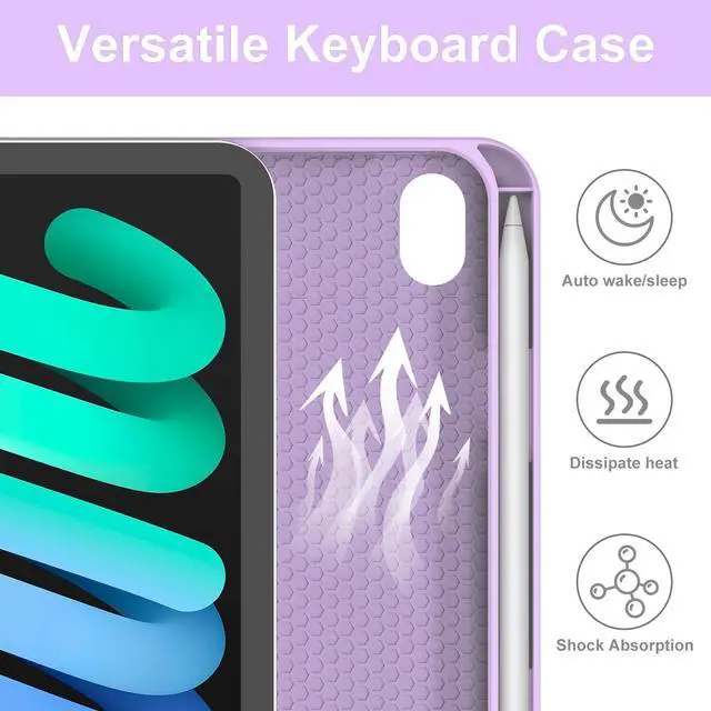 Alt view image 4 of 5 - WINCHKING Backlit Keyboard Case for iPad mini (A17 Pro) 7th Generation/6th Gen 8.3 Inch,7-Color Backlit,Detachable Wiress Keyboard Folio Smart Case with Pencil Holder for iPad mini 7/6,Light Purple