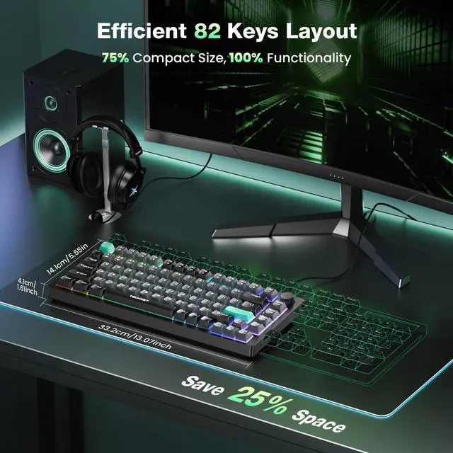 Alt view image 2 of 5 - TECKNET Gaming Keyboard, 75% Wired Keyboard, RGB Backlit, 82-Keys with Volume Knob Control, 26 Keys Anti-ghosting, Whisper Quiet Gaming Switch Travel Friendly for Windows Laptop PC Mac-Grey
