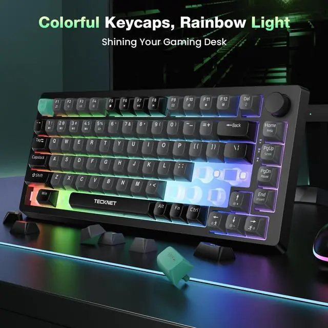 Alt view image 4 of 5 - TECKNET Gaming Keyboard, 75% Wired Keyboard, RGB Backlit, 82-Keys with Volume Knob Control, 26 Keys Anti-ghosting, Whisper Quiet Gaming Switch Travel Friendly for Windows Laptop PC Mac-Grey