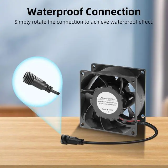 Alt view image 5 of 5 - PANO-MOUNTS 80mm 3.15inch Dual Ball Upgraded IP68 Waterproof Cooling Fan -Max 5000RPM with Stepless Speed Controller for DIY Ventilation Exhaust Projects