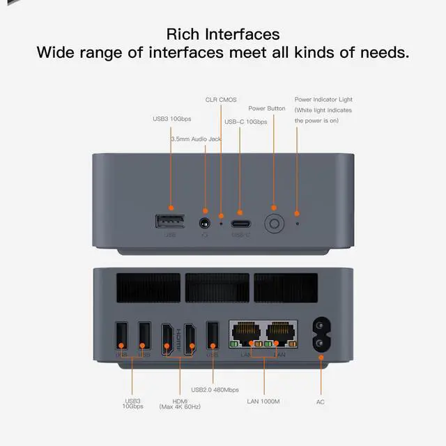 Alt view image 5 of 5 - Beelink EQR5 Mini PC, AMD Ryzen 5 5650U(7nm, 6C/12T) up to 4.2GHz, Mini Computer 32GB DDR4 RAM 1TB PCIe3.0x4 SSD, Micro PC 4K@60Hz Dual HDMI Display/WiFi6/BT5.2/Office/Home/HTPC/W-11 Pro